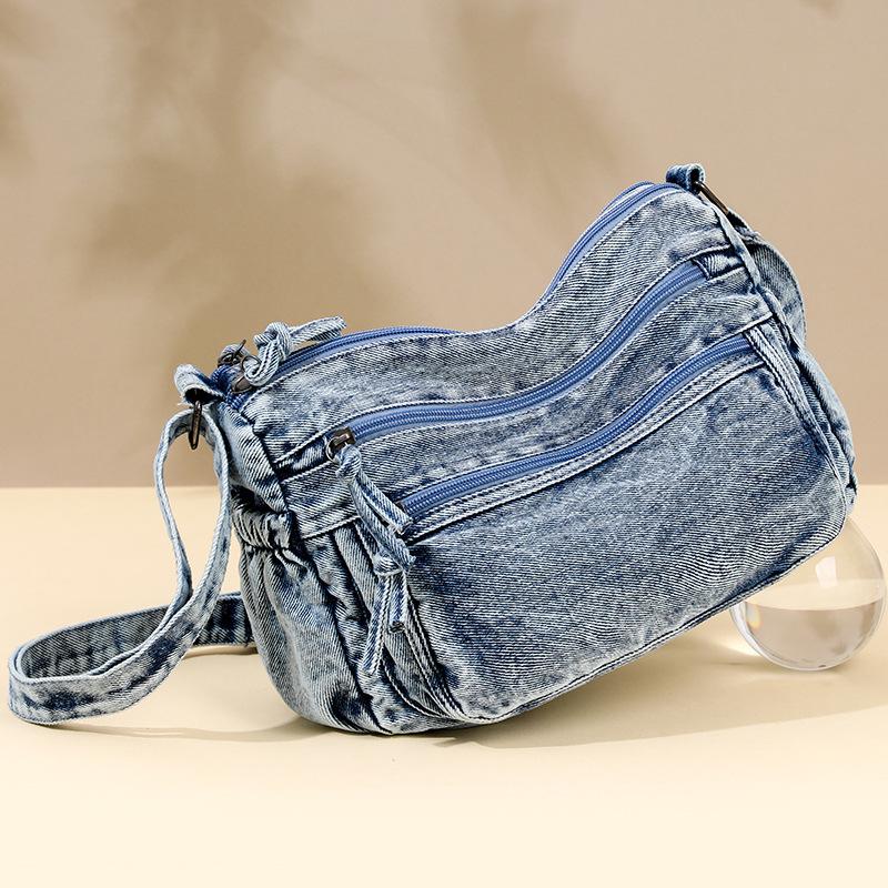 Retro Denim Single Shoulder Crossbody Bag - Large Capacity, Casual & Trendy