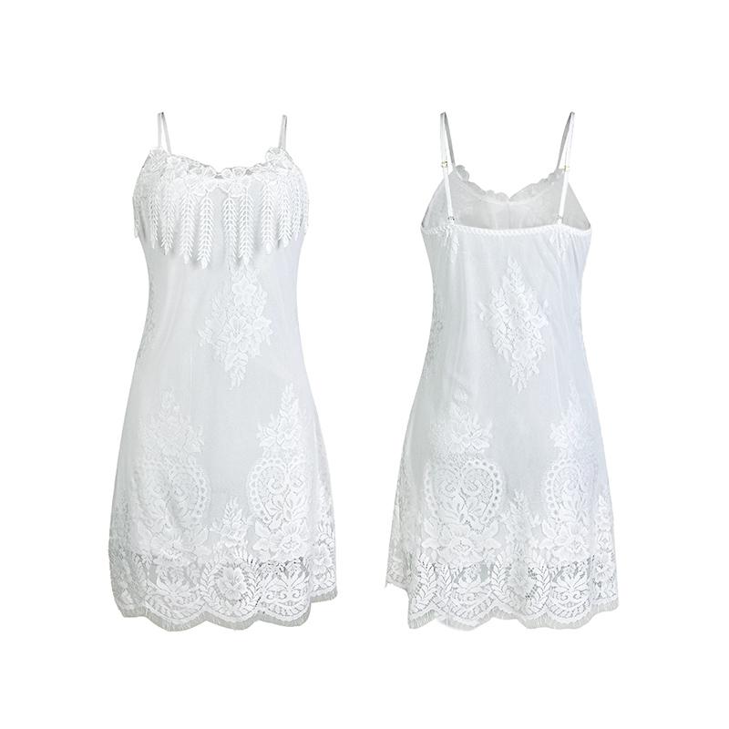 

Женская сексуальная короткая ночная рубашка с кисточками и очаровательными ресницами и кружевом M белый