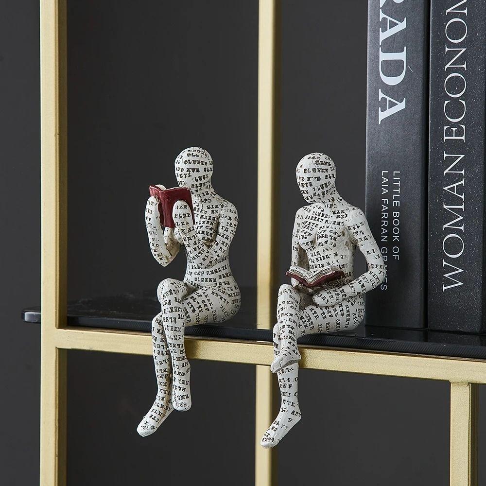 Room Decor Bedroom Mummy Statues Bookshelf Ornaments Humanoid Sculptures Reading Woman Figurine