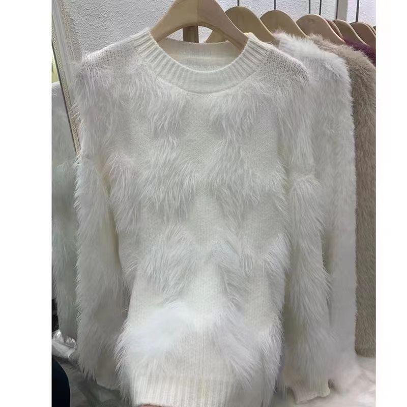Premium Imitation Mink Soft Waxy Solid Color Pullover Sweater Women's Autumn and Winter New Models with Loose Warm Long-sleeved Knitted Sweater