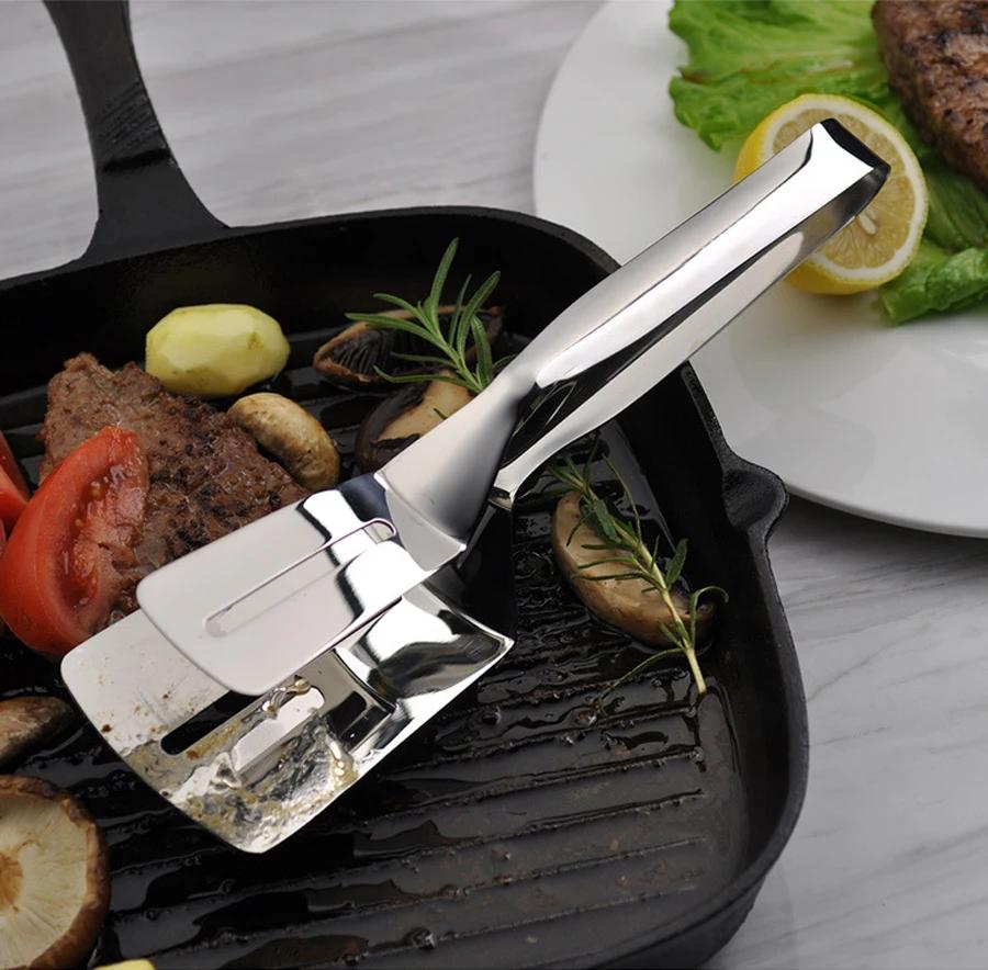 Stainless Steel Frying Shovel Clip Multifunctional Steak BBQTongs Pancake Fried Pizza Steak Fish Spatula Bread Kitchen Tool