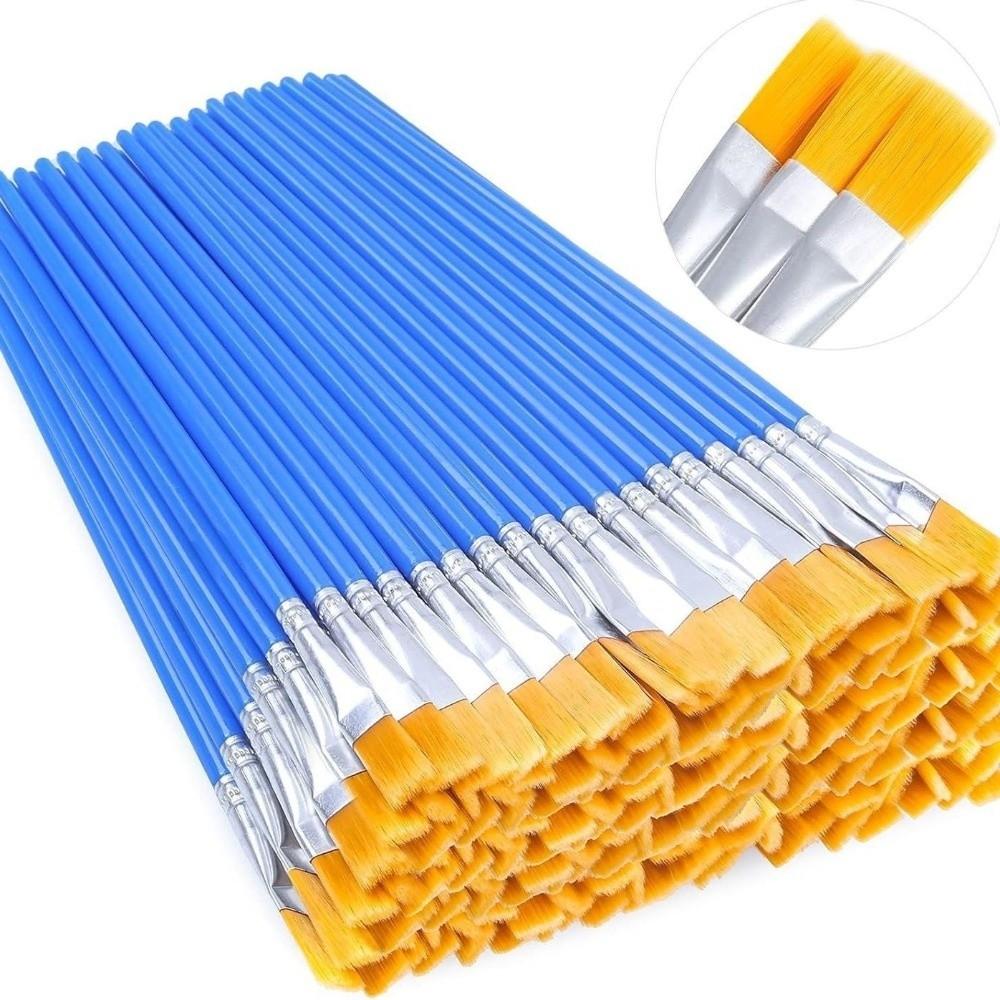 50Pcs Set Painting Brushes Set Flat Brush Nylon Hair Painting Watercolor Brush Art Painting Supplies Acrylic Painting Brushes