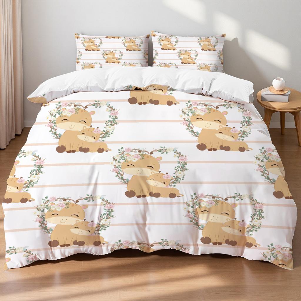 Tecknad Sängkläder Set Sött Djur Påslakan Set Enkel Tvilling Queen King Storlek Ingen Fyllning Födelsedagspresent För Barn Flickor Pojkar Sovrum