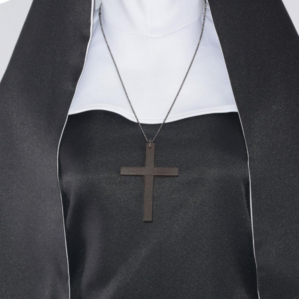 Kostým halloweenská jeptiška Cosplay 4dílná sada Kostým jeptiška + mys + pásek + náhrdelník cosplay kostým
