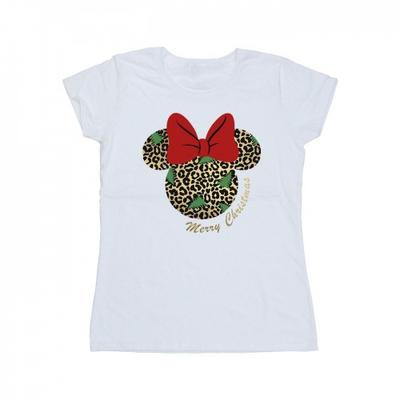 Damen/Damen Minnie Mouse Leopard Weihnachten Baumwoll-T-Shirt
