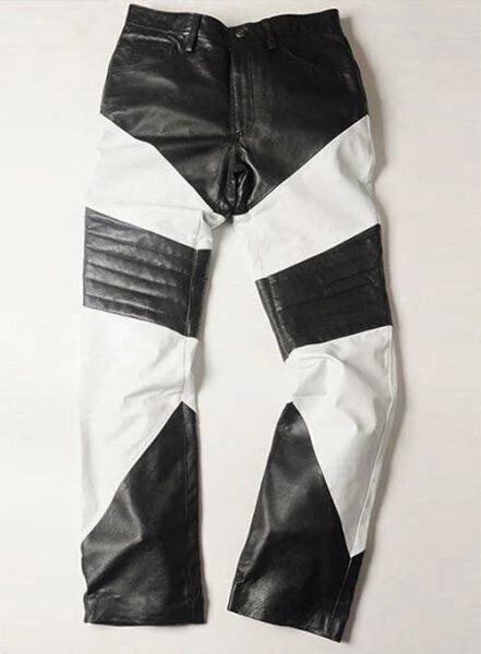 

Motorcycle Lambskin Stylish Men Leather Pant Black &White Biker Designer Genuine 42 белый/чёрный