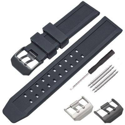 Watchband 23mm Silicone Watch Band Strap Men Sport Waterproof Black Watchbands For Luminox Accessories Stainless Steel Black Silver Buckle
