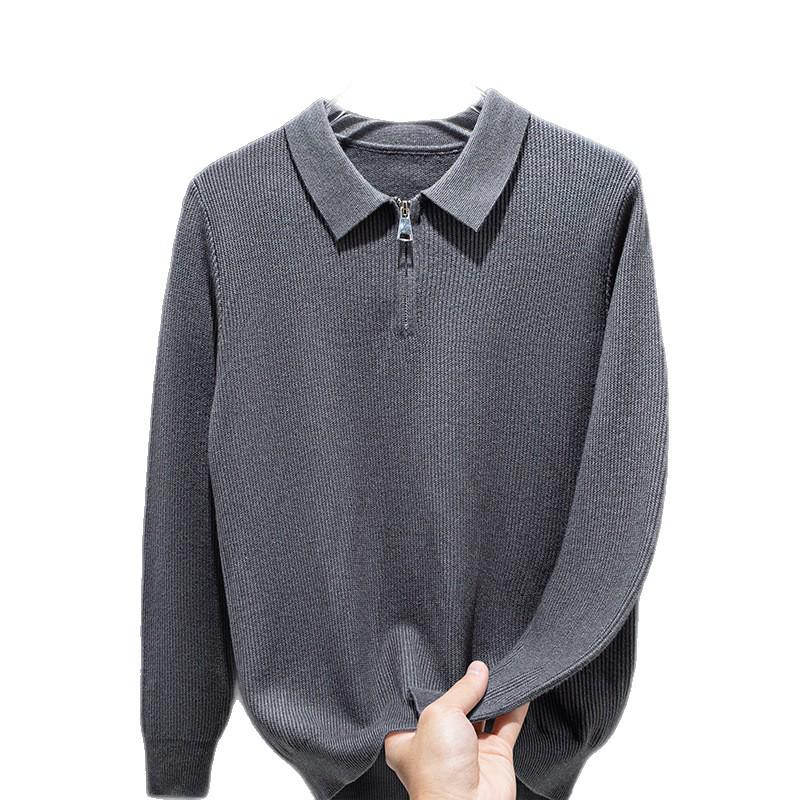 Men's Korean Style Slim Lapel Knit Pullover - Autumn/Winter Warm Base Layer for All Ages