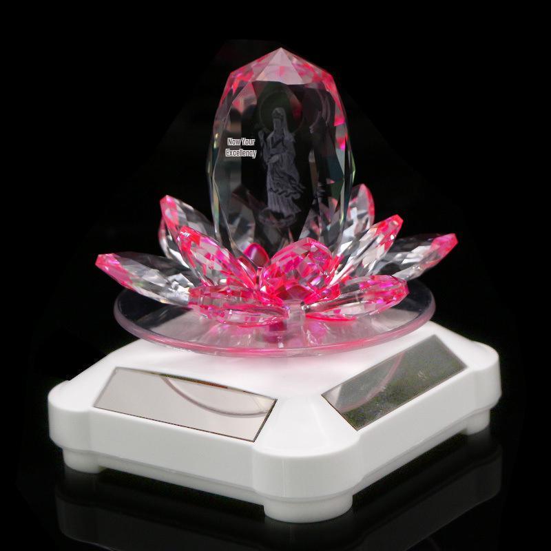 Lotus Guanyin Buddha Car Ornament with Crystal Perfume Base - Peaceful Interior Decoration