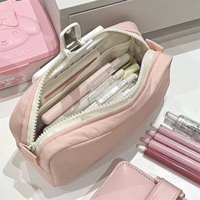 Simplicity Solid Color Pen Bag Large Capacity Portable Stationery Bag Zipper Design Stationery Organizer Back To School