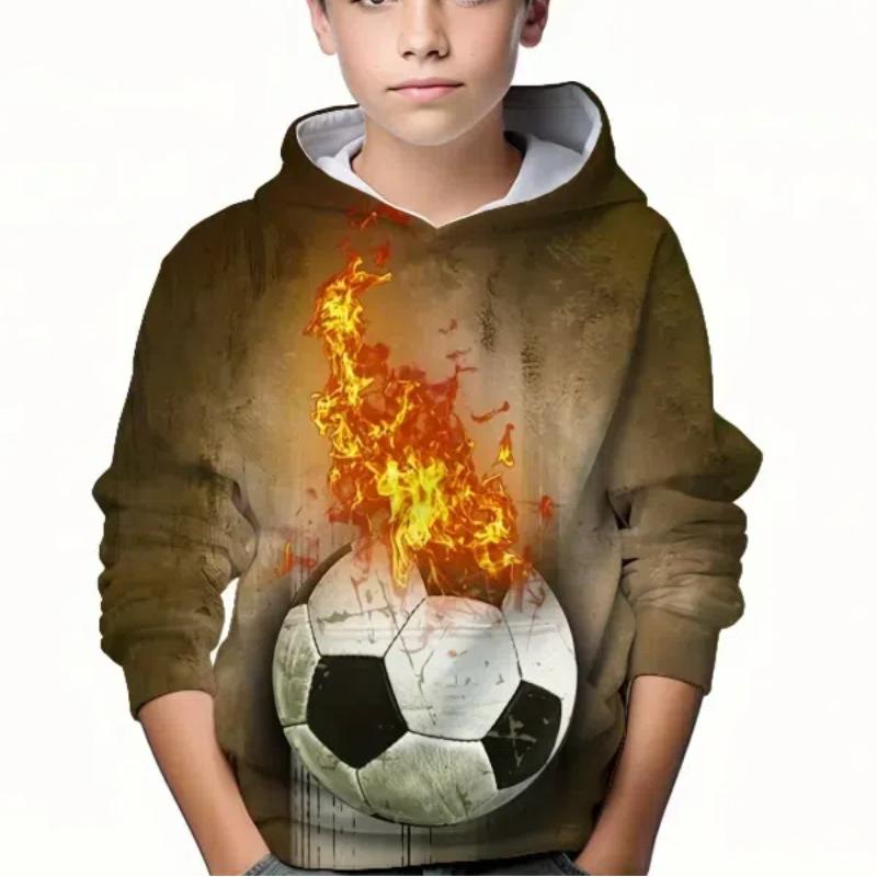 

Стильний повсякденний пуловер для хлопчиків з футбольним принтом, толстовки з довгими рукавами, толстовка для хлопчиків на весну-осінь, дитячі толстовки для активного відпочинку 140CM