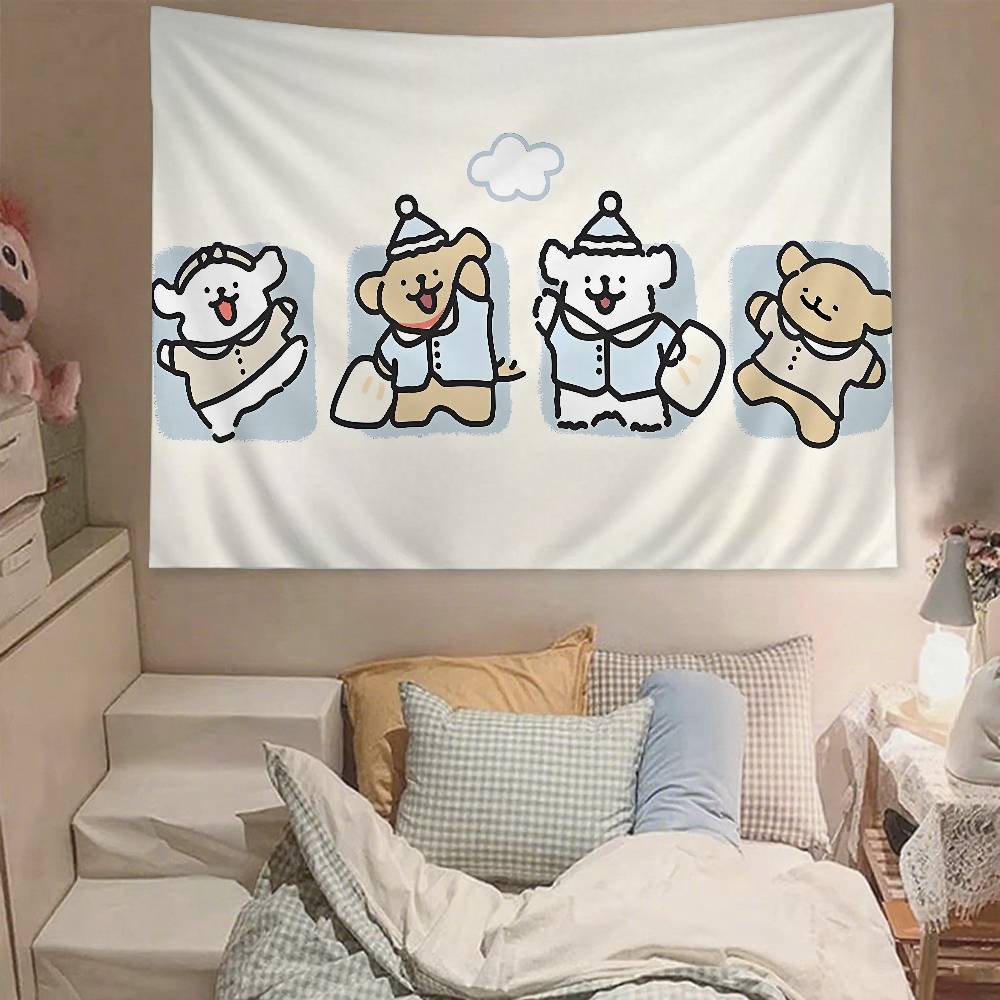 Cute Line Puppy Tapestry Wall Hanging Tapestry Art Deco Blanket Curtain Hanging At Home Bedroom Living Room Decor