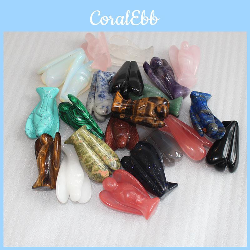 Healing Natural Gemstone Crystal Carved Pocket Guardian Angel Home Gift Decor