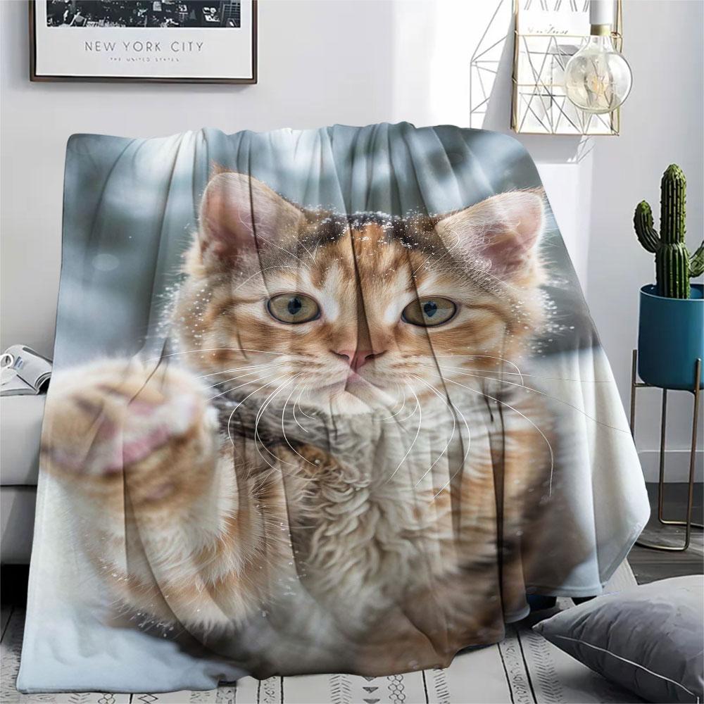 1 Stück Haustierkatzen-Aufdruck Flanelldecke, Hohe Qualität, Bequem für alle Jahreszeiten, Heimdekoration, Wärme und Komfort, Perfekt für Weihnachtsgeschenke
