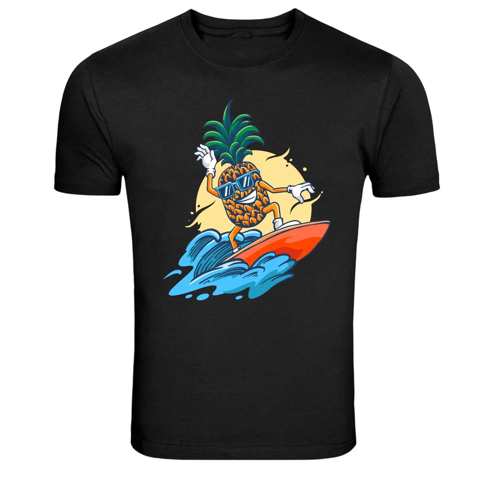 Surfing Pineapple Cartoon Beach Summer Graphic T-Shirt XL