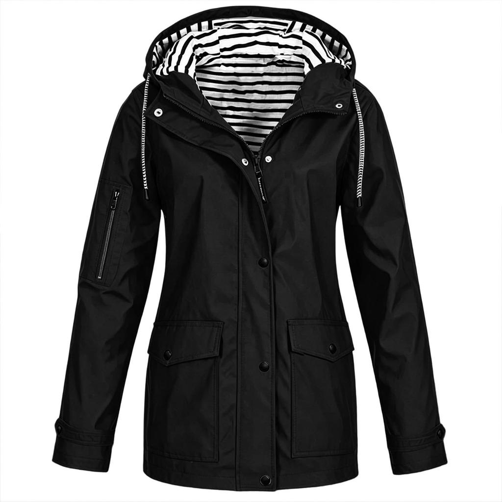 Damenmode Einfarbige Kapuzenjacke Locker Lässig Wasserdicht Outdoor Jacke Leichter Windbreaker Regenmantel für Wandern Camping
