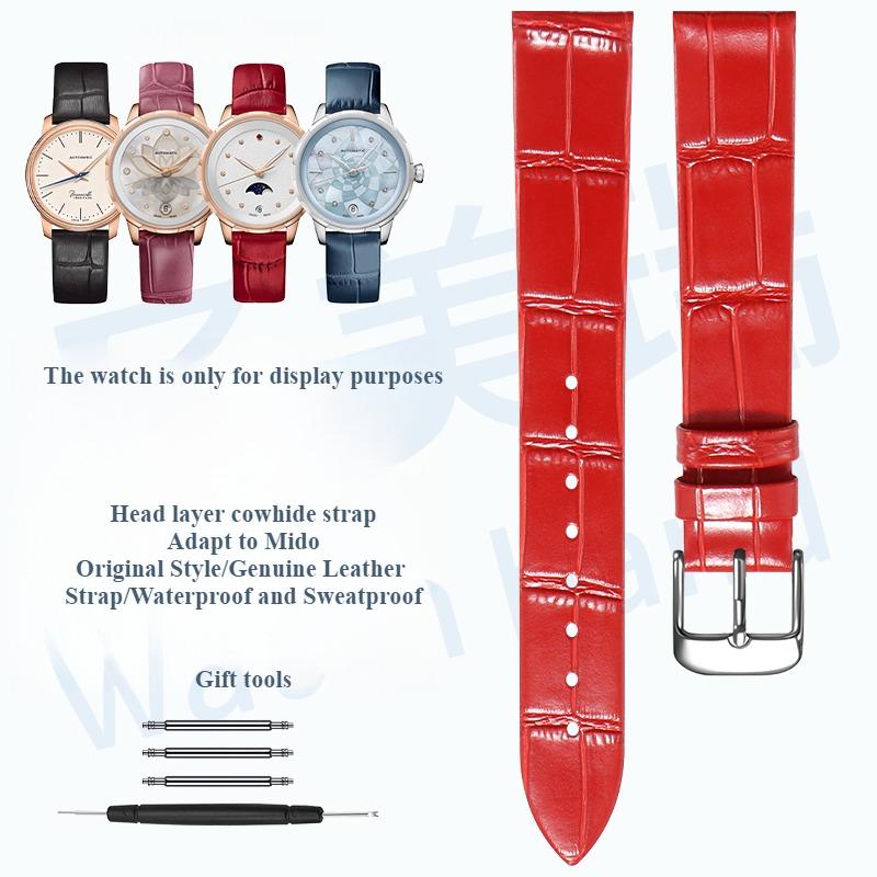 Leather watch strap women for Original MIDO BARONCELLI M027 M007 BELLUNA M024 RAINFLOWER M043 Top layer of cowhide watchband
