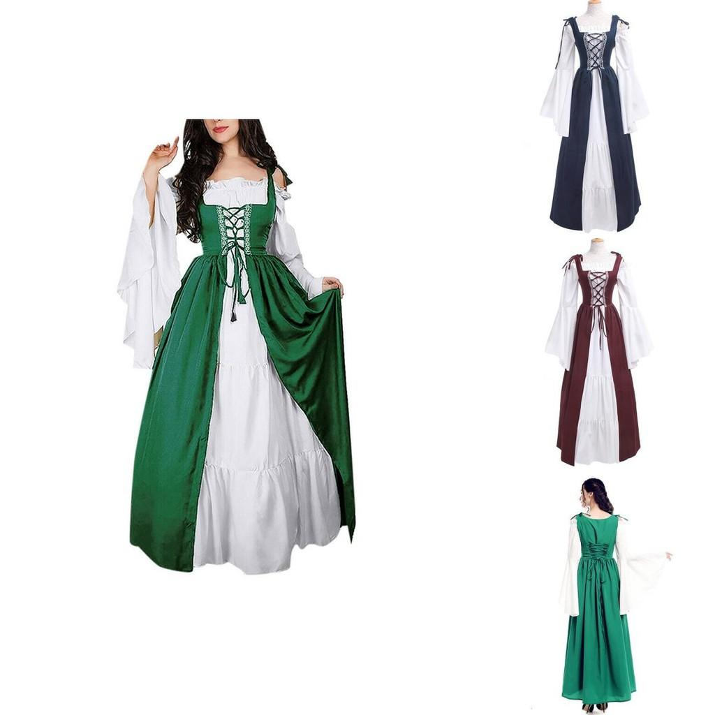 Stunning Women's Floor Length Renaissance Medieval Gown Featuring Off Shoulder Design And Elastic Waist