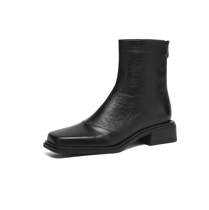 Krazing Pot Sheepskin Winter Square Toe Western Boots Med Heels Zipper Women Ankle Boots