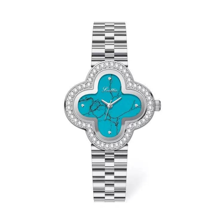 9758 Vierblättriges Kleeblatt Stahlarmband Uhrenarmband Damenuhr