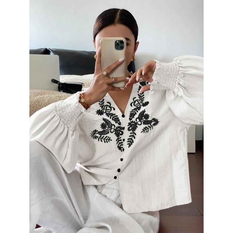 IHUASU Blusas e Camisas Casuais Femininas com Decote V e Manga Longa