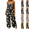 Casual Loose Fit Retro Style Women's Jumpsuit Suspender Pocketed Backless Romper Wide Leg Cotton Blend Fabric Comfortable