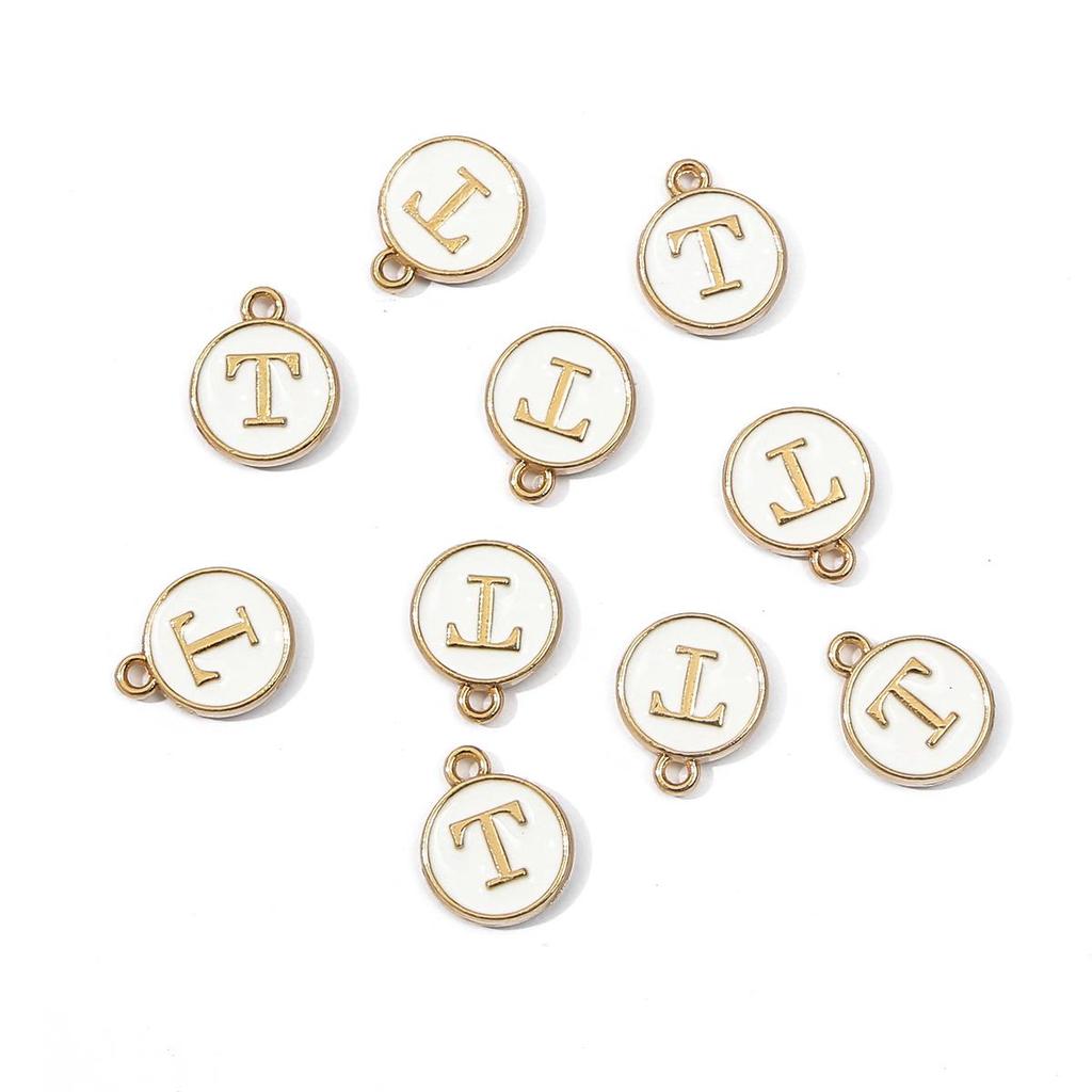 10Pcs 12x2.5mm Alphabet Double Face Charms Pendant Beads for Jewelry DIY Findings