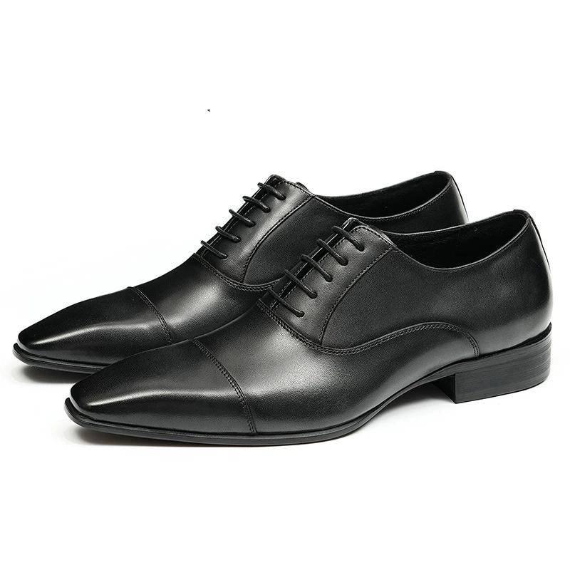 Fashion Elegant Genuine Leather Oxford Shoes Top Layer Cowhide Triple Joint Stylish Lace Up Men Dress Wedding Shoes
