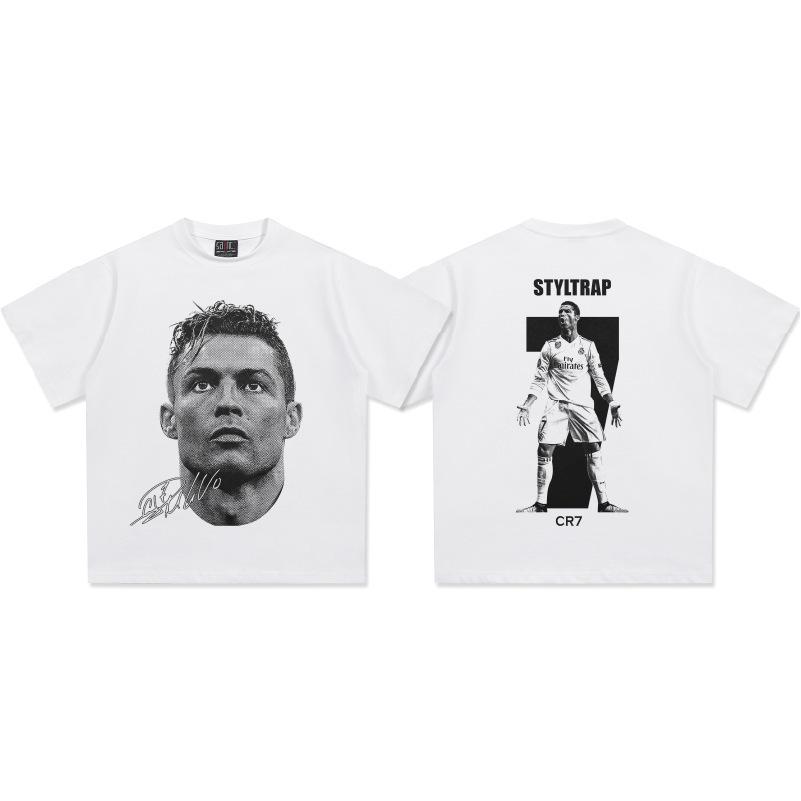 Cristiano Ronaldo Retro Distressed Heavyweight Cotton T-Shirt