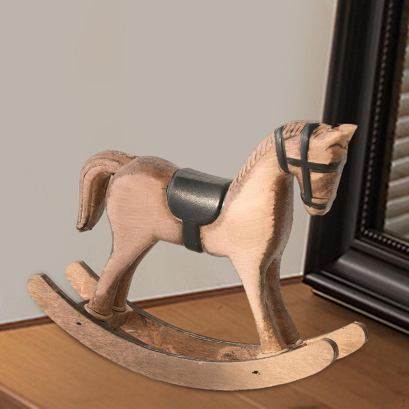 

Decorative Wooden Rocking Horse for Home, Handcrafted , Statue Shelf Or Countertop. light brown black
