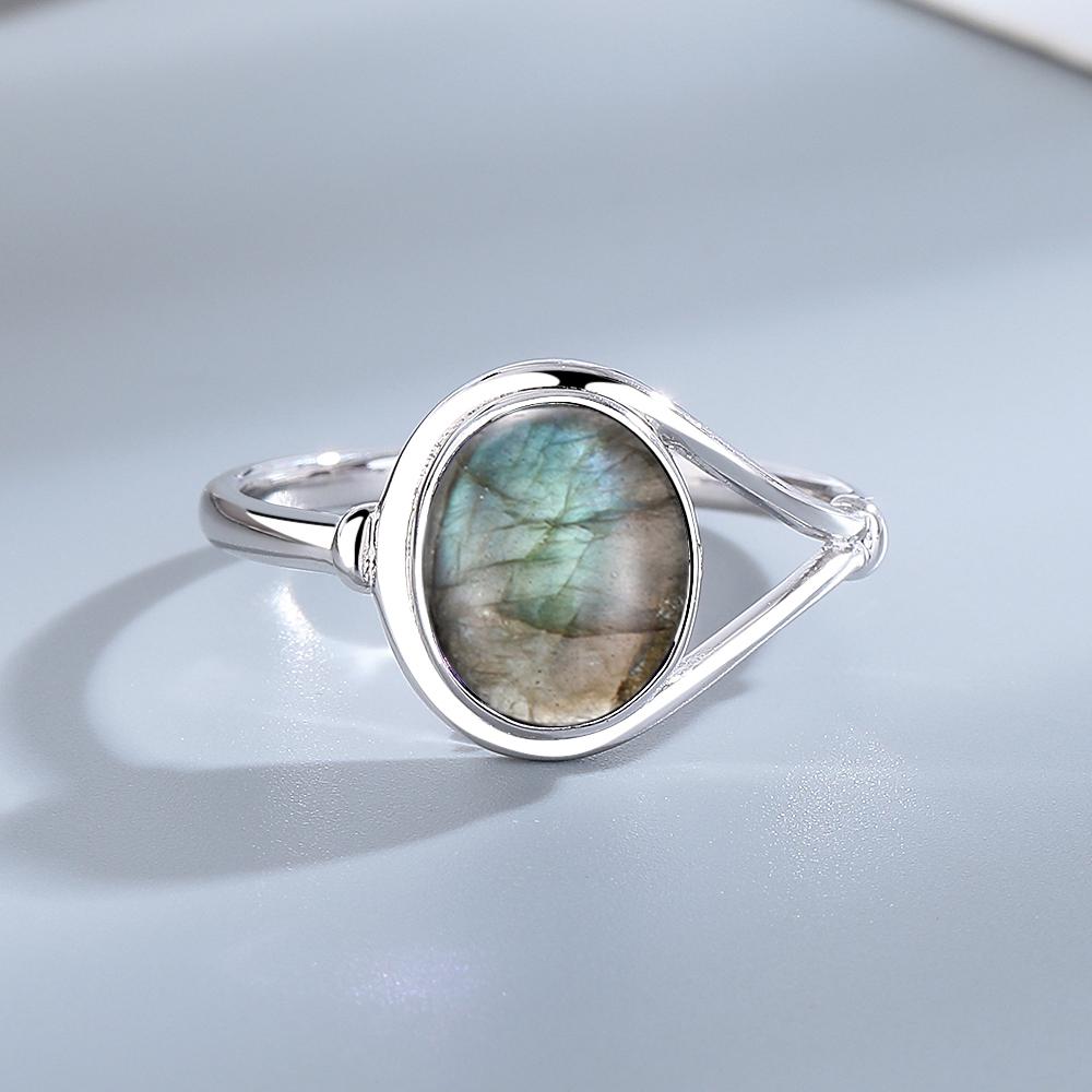 Dainty Natural Moonstone Ring 8*10MM Round Amethyst Agate Stone Vintage Silver Jewelry Ring For Women Party Anniversary Gifts