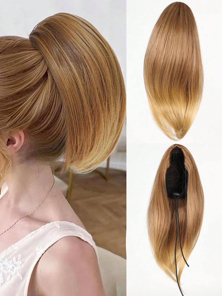 Syntetisk Kort Hårforlengelse med Snøring, 12 Tommer Rett Hårknute Hestehale Forlengelser Naturlig Falsk Hestehale Hårstykke For Kvinner