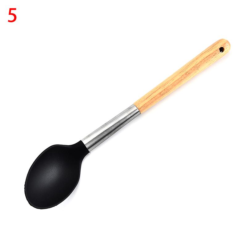 Silicone Kitchenware Non-Stick Heat-Resistant Cookware Kitchen Utensils Set Spatula Shovel Spoon Wooden Handle Cooking Tool Set