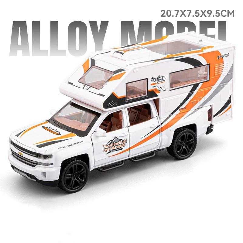 1:32 Camping RV X-Trail Trailer Model Toy Car Alloy Diecast Sound Light Doors Opened Truck Models Ornament Gifts for Children