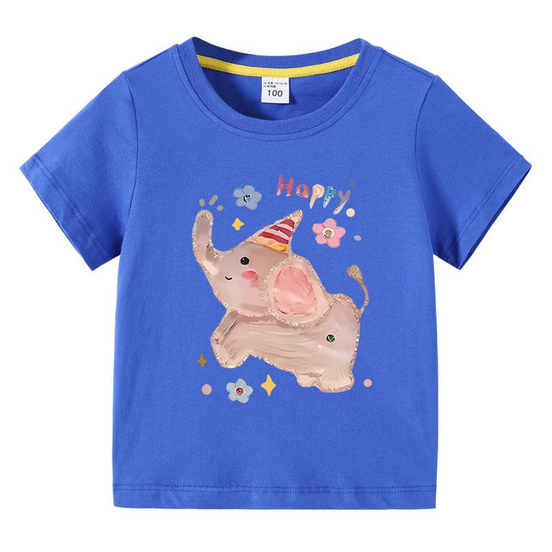 Girls TShirt Cute Elephant Print Short Sleeve Tee 100 Cotton Soft Breathable Summer Tops for Kids Children