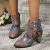 Fashion 2025 New Women Boots Ethnic Style Casual Fashion High-heeled Short Boots Women Retro Large Size All-match Fashion Shoes Women