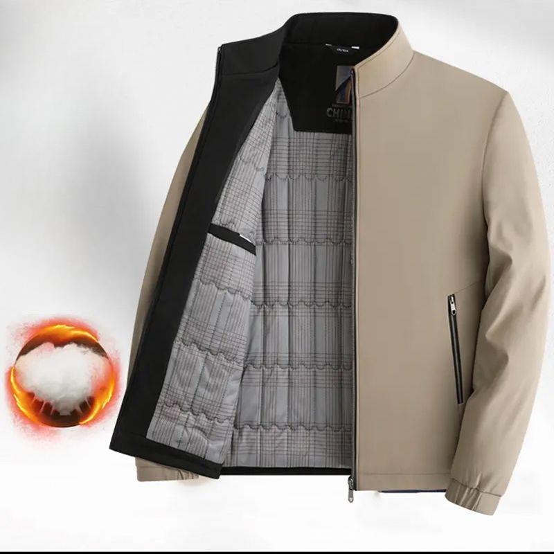 Dad's Winter Coat Black Gold Velvet Thickened Middle-aged Men's Stand-up Collar Jacket Autumn and Winter Tops