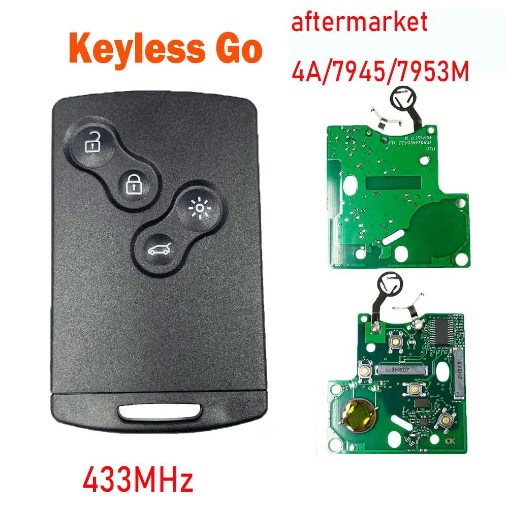 Smart Card Car Key 4 Buttons PCF7945/PCF7953 4A Chip 433Mhz for Renault Clio 4 Captur Passive Keyless Go Entry Remote HandsFree