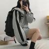 Women Loose Casual Hoodie Coat Cardigan with Zipper Long Sleeves Contrast Color Hooded Soft Warm Outerwear for Spring