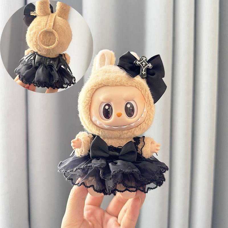 Kawaii Kleiderset für Labubu 17cm Plüschpuppen Outfit Zubehör Plüschpuppen Kleidung Herzschlag Macaron Partypuppen Kleidung Set