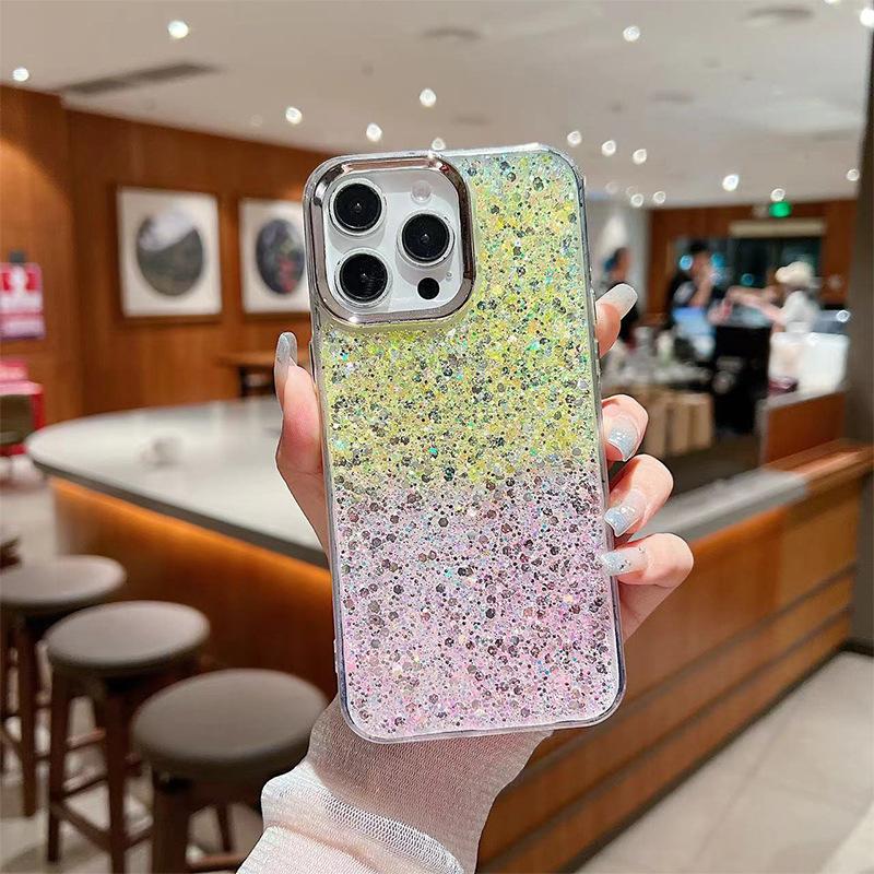 Two-Color Epoxy Glitter Sequined Mobile Phone Case For Apple 16Promax Small Fresh Women'S Apple 17 Protective Case