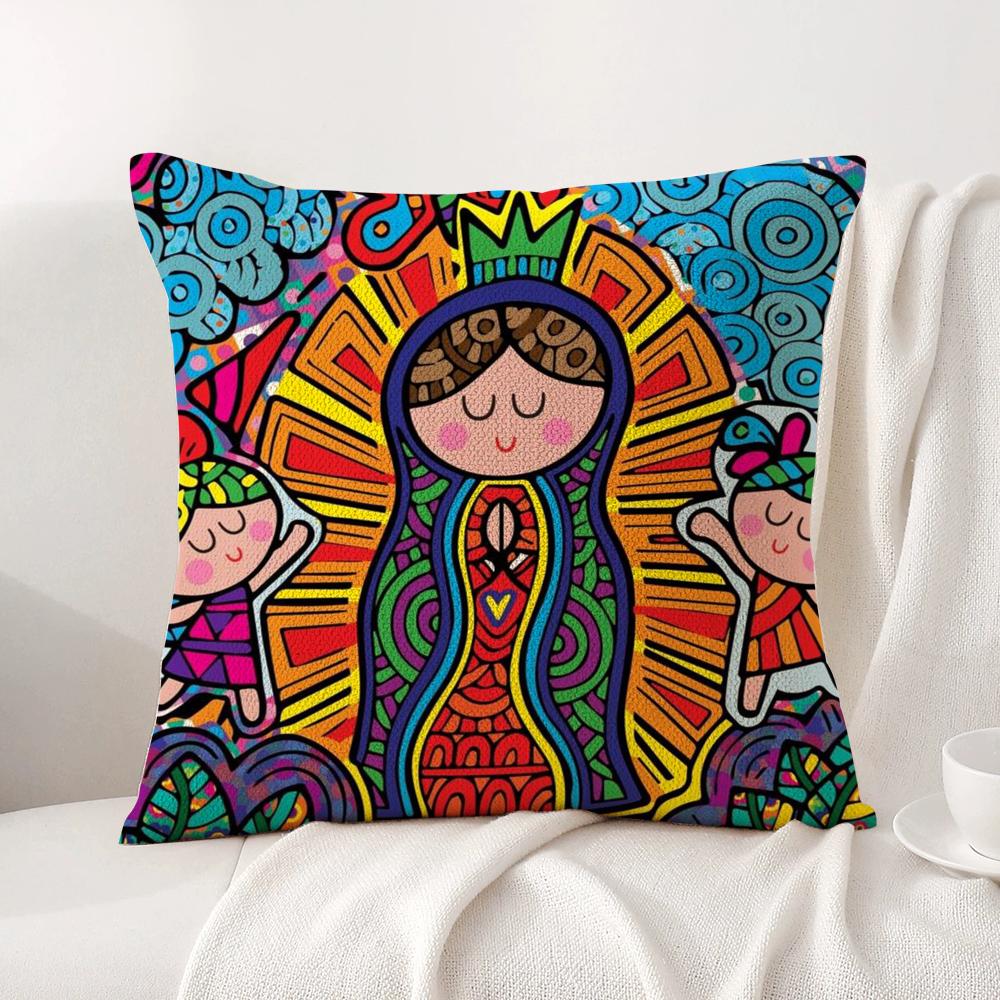 Cartoon Virgin Mary Art Cushion Cover Summer Coolness Linen Fabric Double-Sided Printing Pillow Case Sofa Home Decor Gift