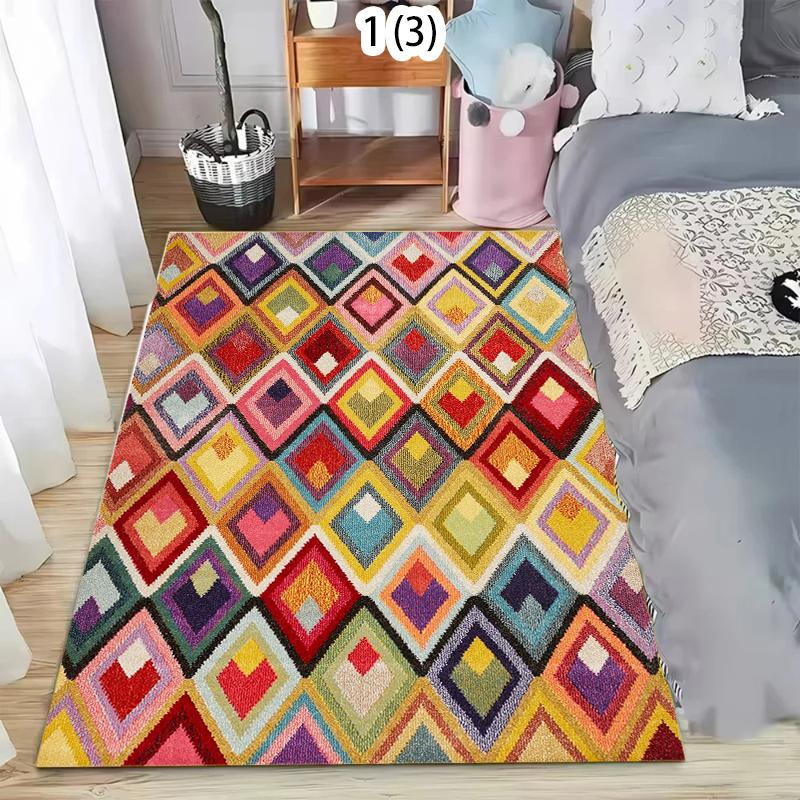 

Colorful Geometric Square Area Rug Non-Slip Washable Floor Mat with Vibrant Block Pattern Boho Abstract Carpet for Living Room 40x60cm