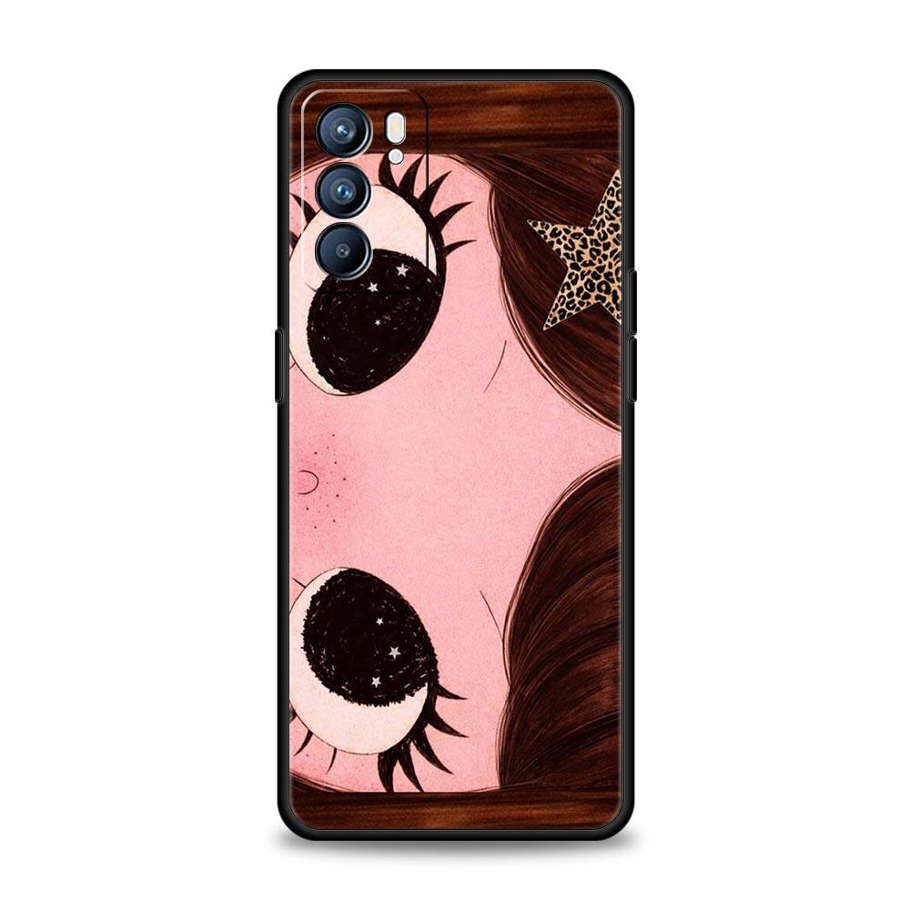 Phone Case Cover For Oppo A17 A31 A54 A57 A78 A79 Find X5 X6 Reno 7 8 10 11 12 13 F Pro 5G Soft TPU Shell Cute Black Big Eyes