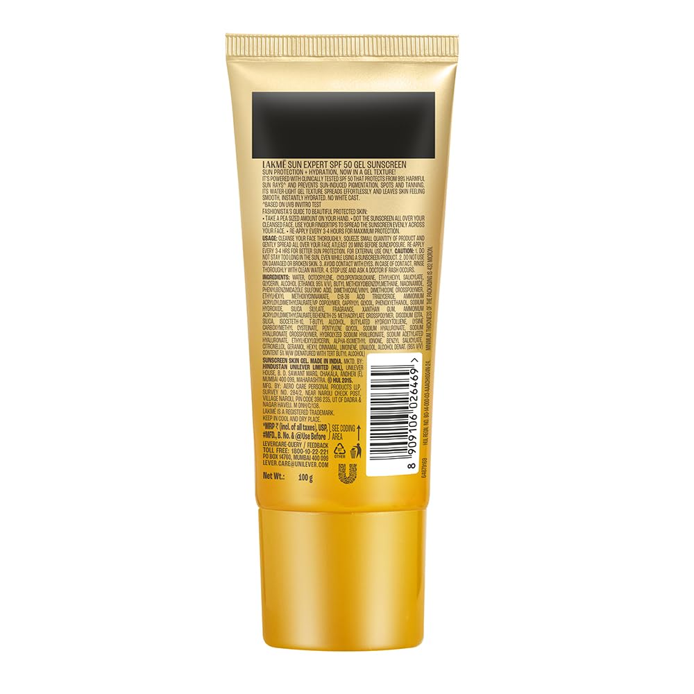 LAKMÉ Sun Expert SPF 50 PA+++ Gel Sunscreen, Niacinamide | Water Light|For Oily & Combination Skin| Non-sticky | For All Skin Types, For UVA/B Pr