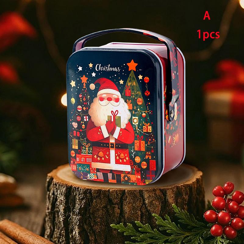 1 Pcs Christmas Gift Box With Handle Tinplate Candy Cookie Packaging Box Containers Kids  Year Gift Decor Xmas Party Supplies