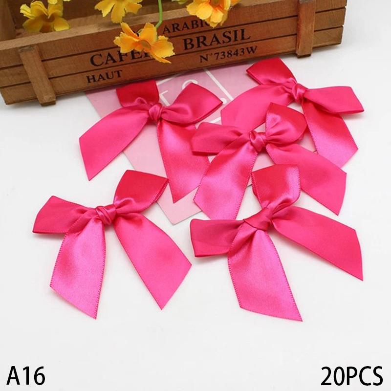 20Pcs 85*85Mm Pink Satin Ribbon Bows Decoration Bows Small Bowknot Gift Flower Wedding Bow For Craft Handwork Diy