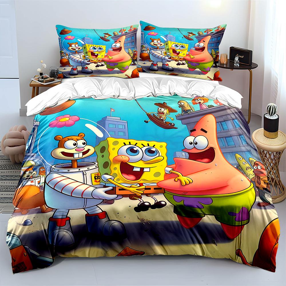 3PC Cartoon SpongeBob Printed Bedding Set for Kids Boys Girls New 3d Printed Bed Cover Duvet Cover Pillow Case Bedroom Decor