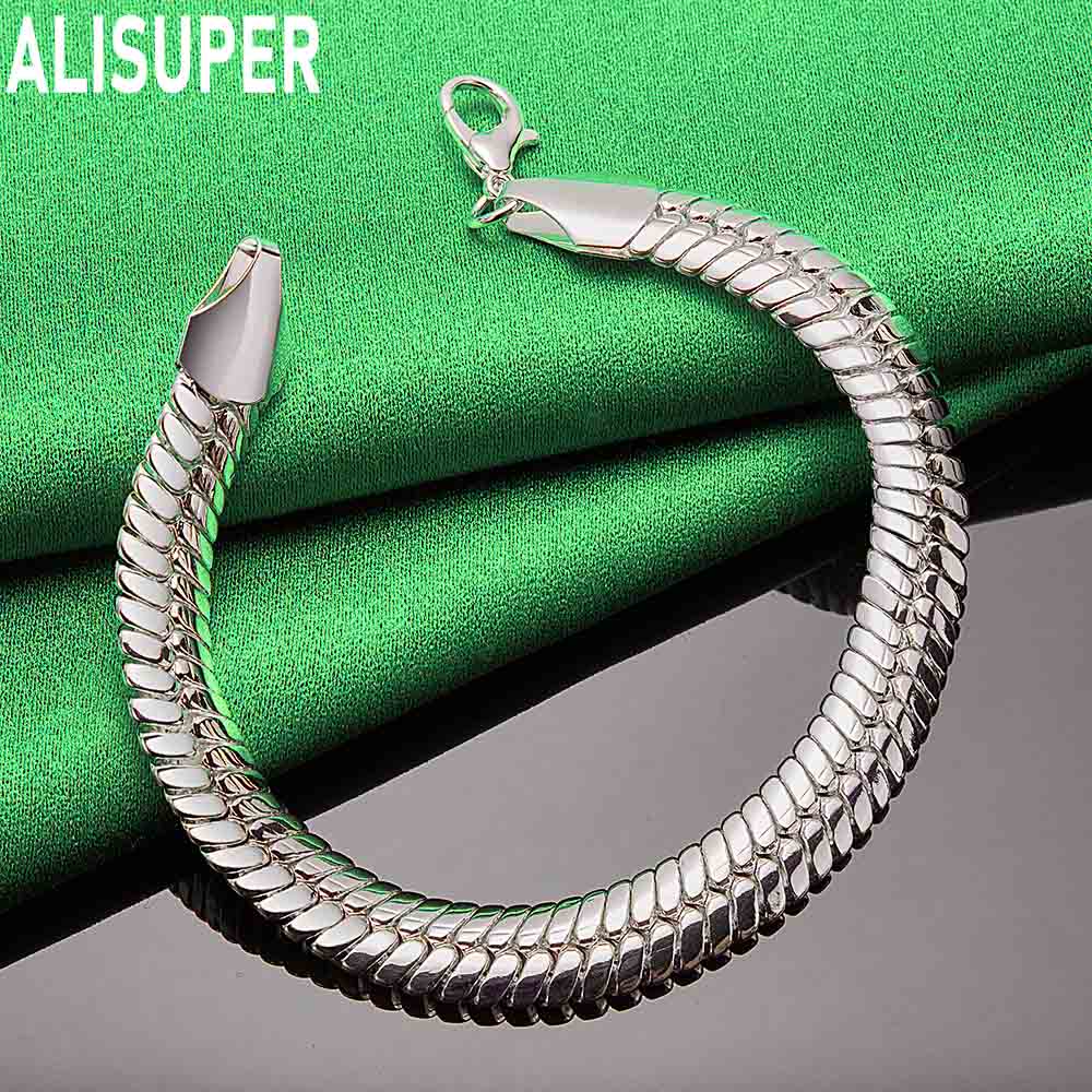 925 Sterling Silver 10mm Fish Scale Pattern Side Chain Beautiful Bracelet Gift Jewelry