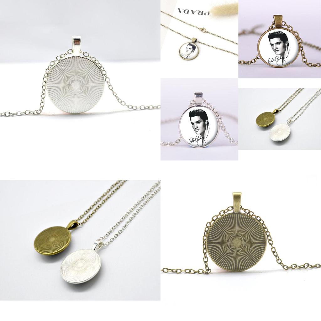 Time Portrait Elvis Gemstone Pendant Necklace Retro Glass Pendant Sweater Chain